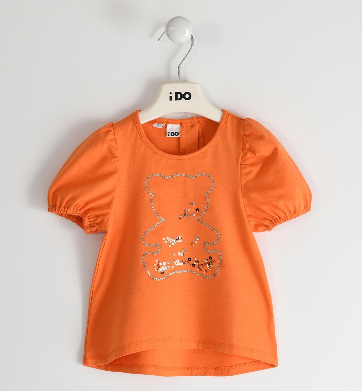 T-shirt bambina in jersey stretch con orsetto glitter ARANCIONE iDO
