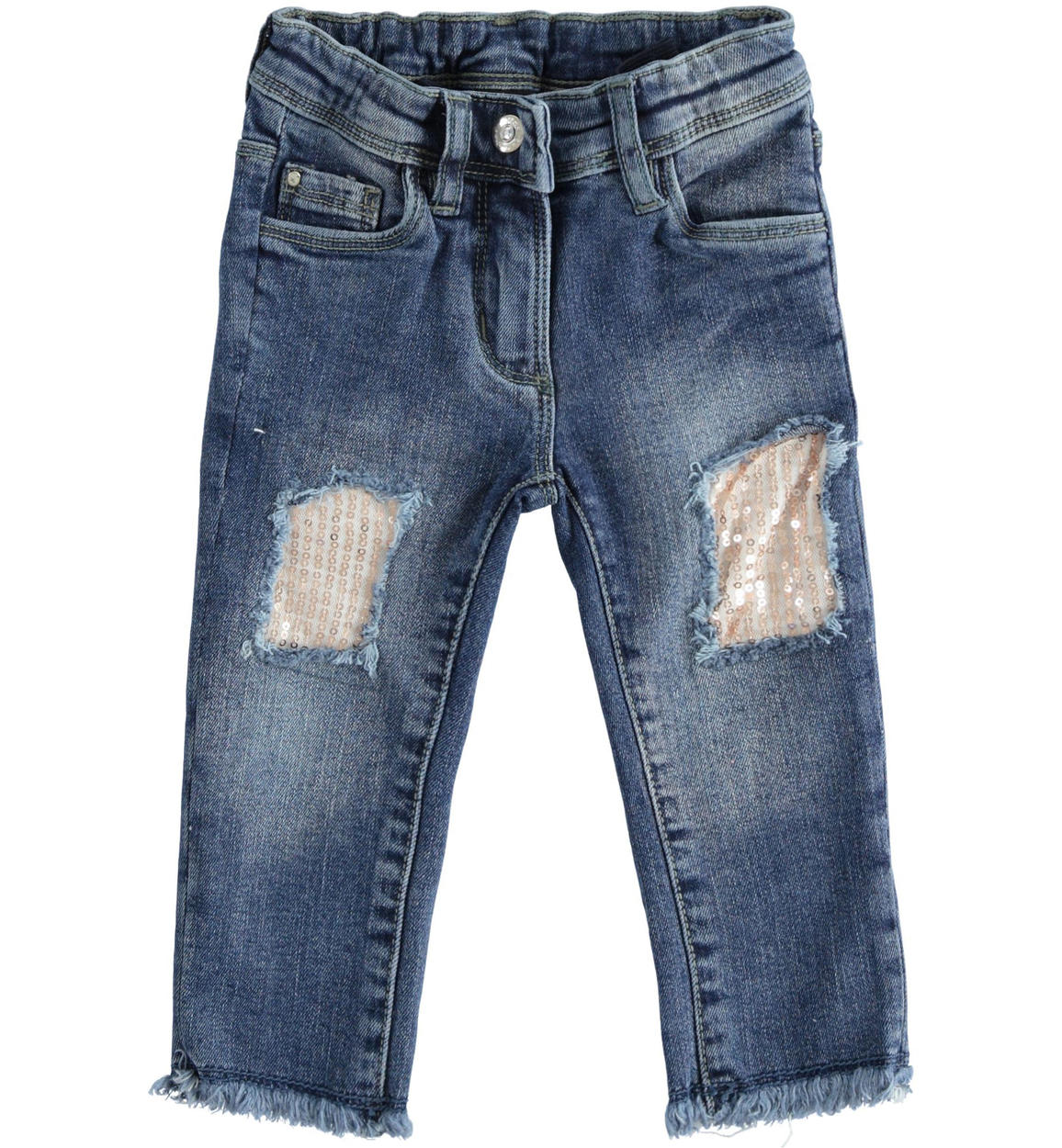 Pantalone in denim con toppe di paillettes per bambina da 6 mesi a 7 anni  Sarabanda - PANTALONI - Bambina - Sarabanda