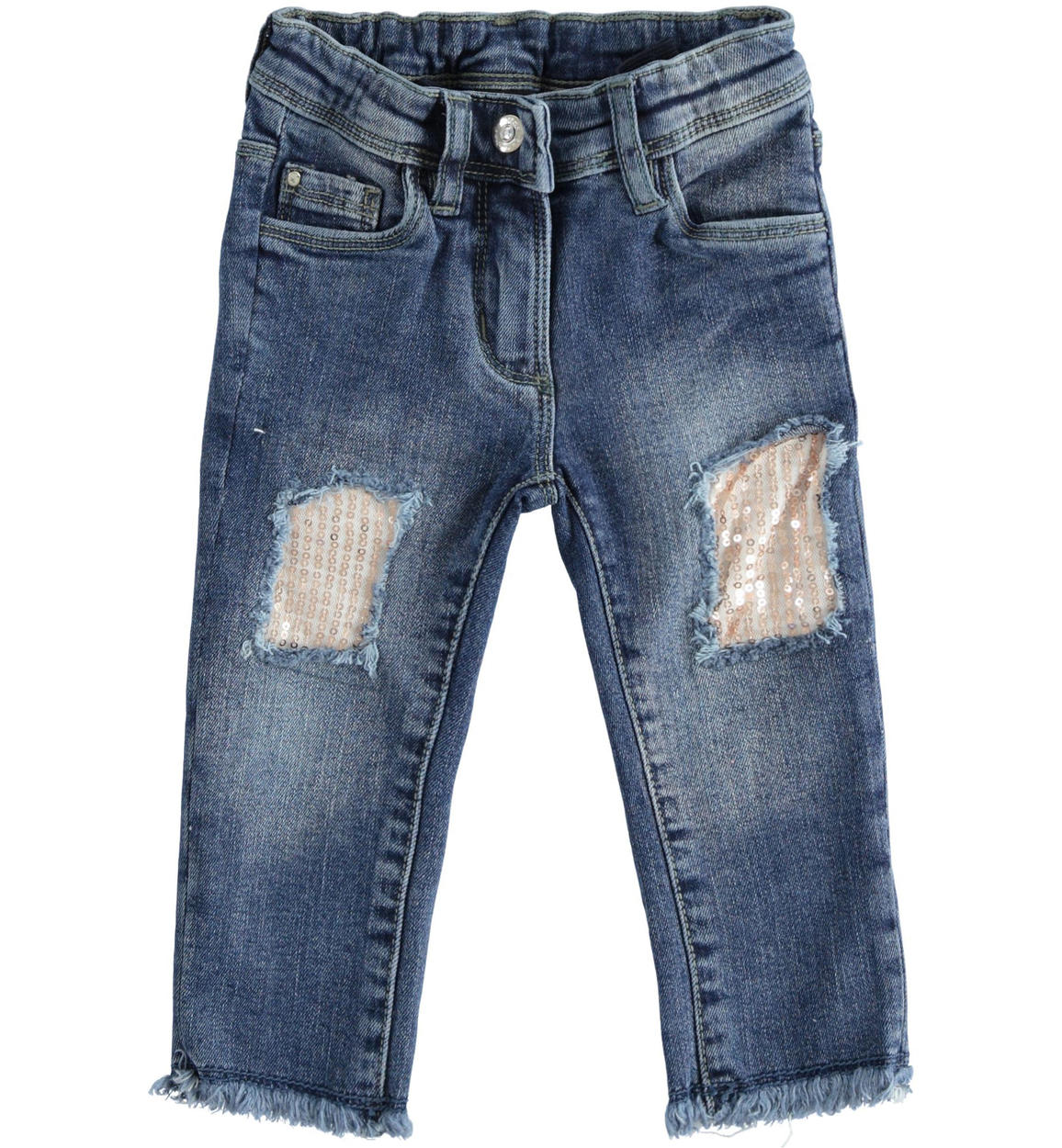 Pantalone in denim con toppe di paillettes per bambina da 6 mesi a