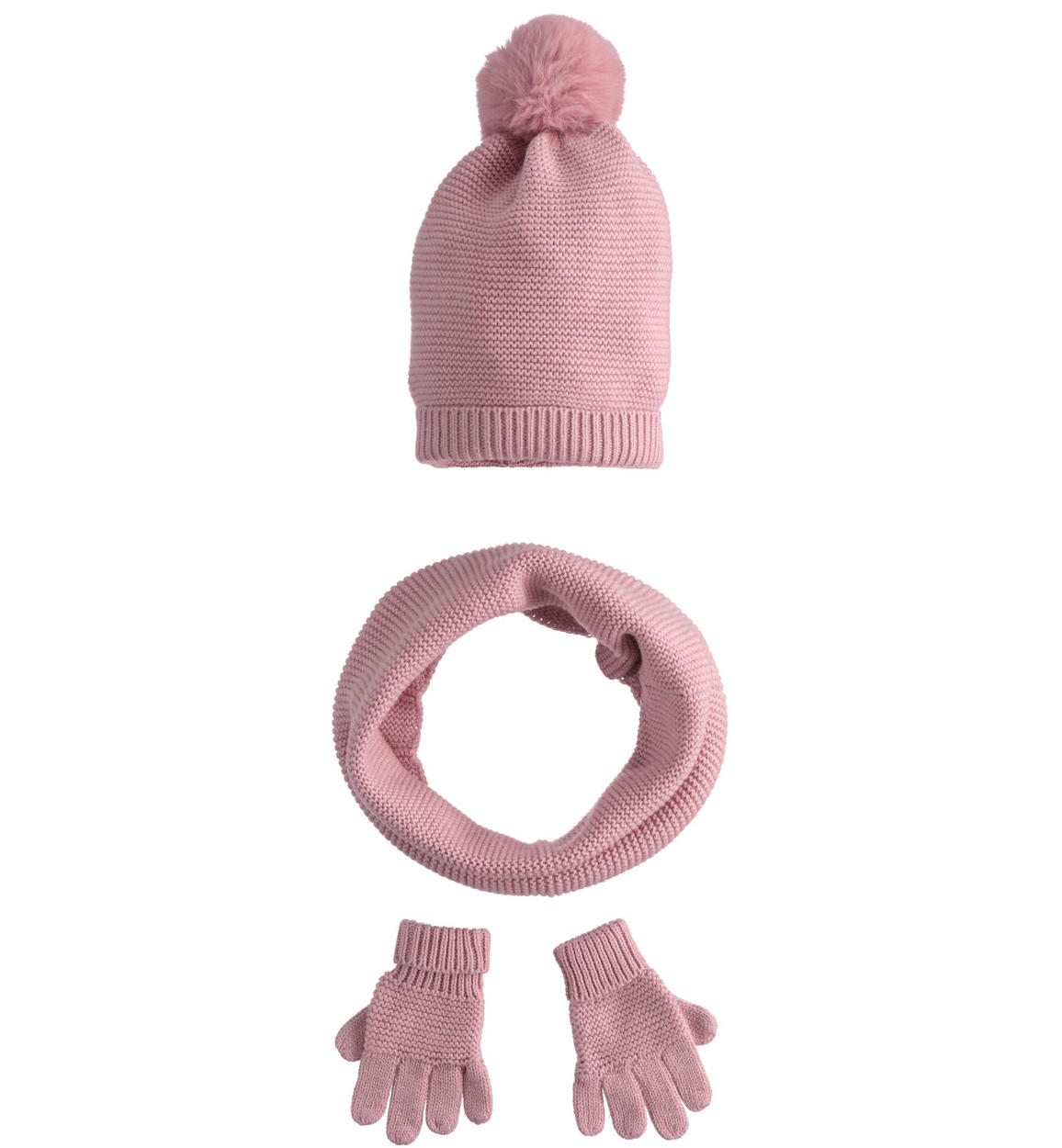 Kit cappello modello cuffia, scaldacollo e guanti per bambina da 6 mesi a 7  anni Sarabanda - Miniconf Shop