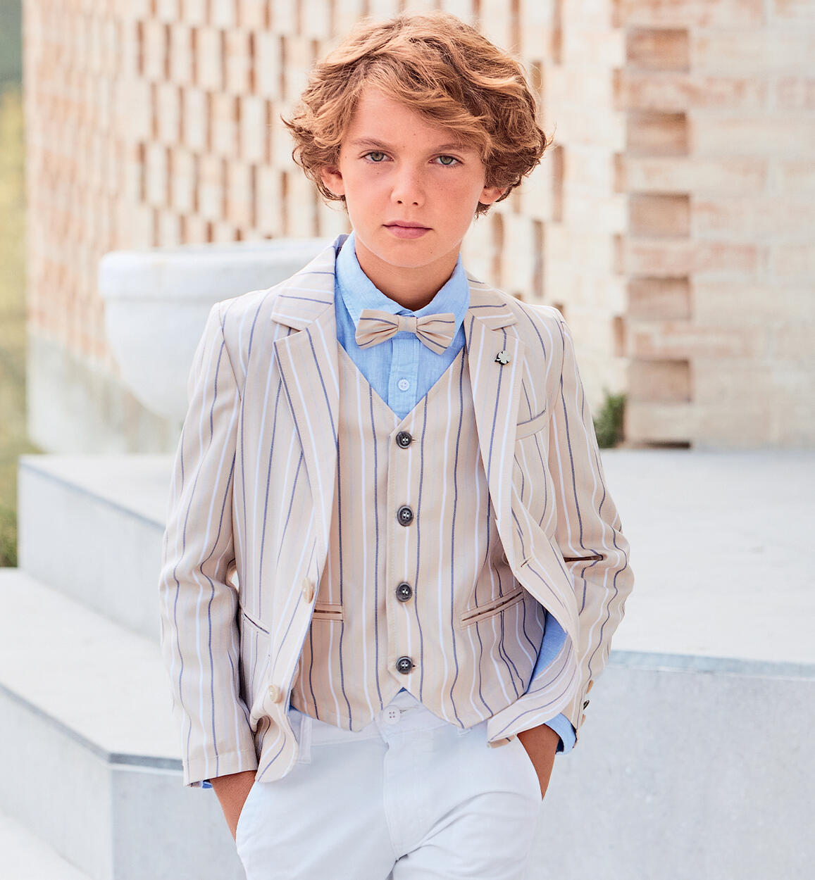 Boys beige waistcoat outlet