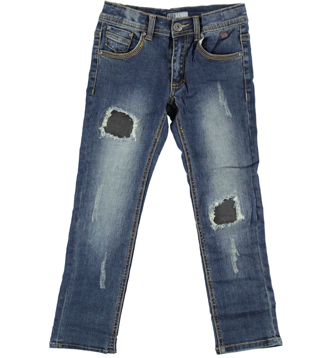 Pantalone bambino modello jeans slim fit con sabbiature vestibilità da