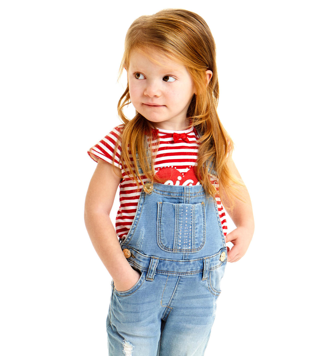 Salopette bambina in felpa stretch denim di cotone vestibilit da 6 mesi a 7 anni Sarabanda
