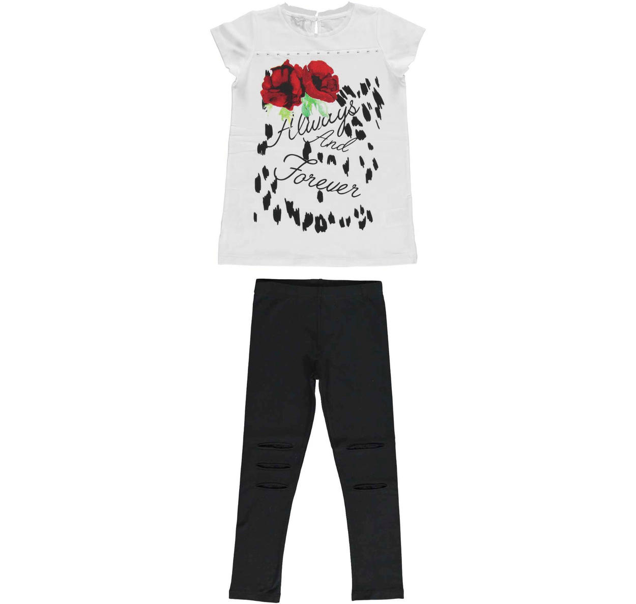 Completo in cotone con leggings strappati con toppe in pizzo per bambina da  6 a 16 anni Sarabanda - Miniconf Shop