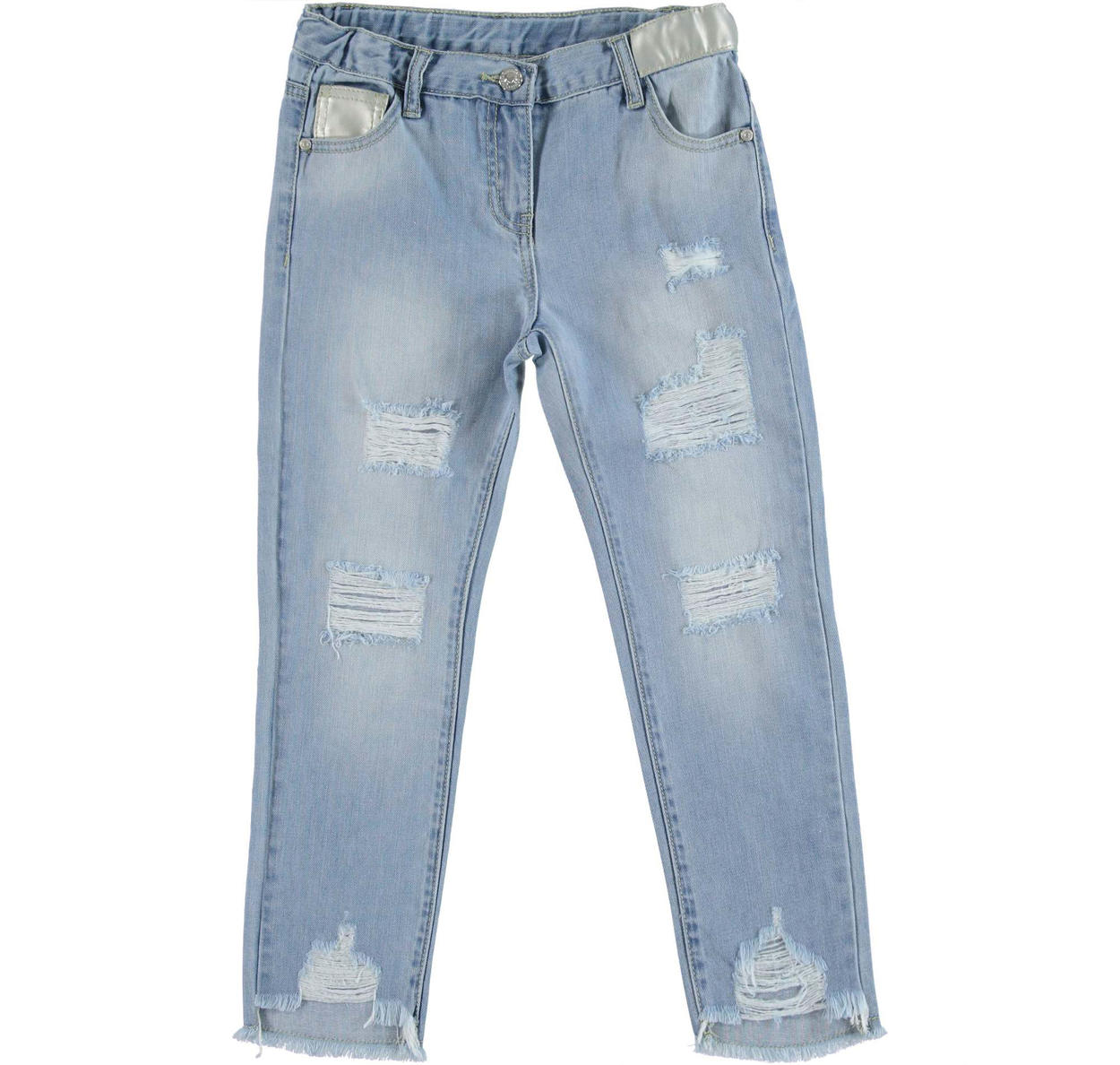 KIDSCOOL SPACE Jeans Ricamati da Bambina,Pantaloni con Fondo in Denim Elasticizzato in Vita da Bambina