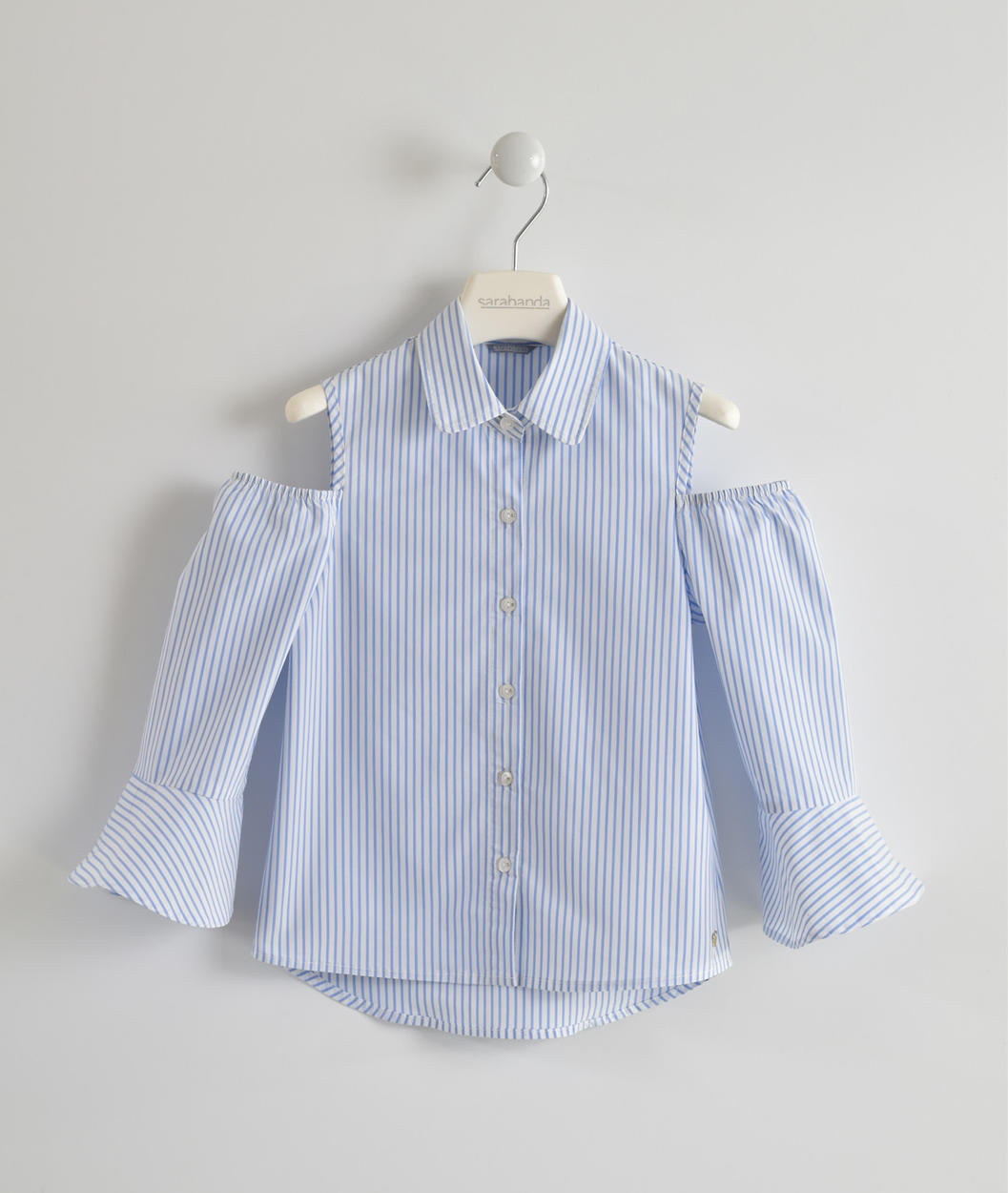 Camicia in misto cotone stretch con spalla scoperta per bambina da