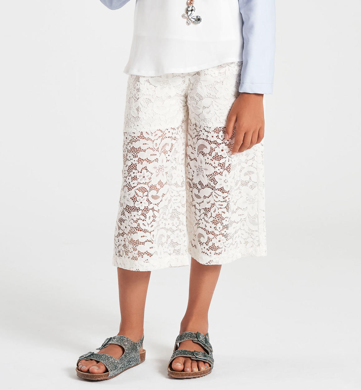 Pantalone modello gaucho in pizzo bianco per bambina da 6 a 16 anni  Sarabanda - PANTALONI - 3-16 Anni - Bambina