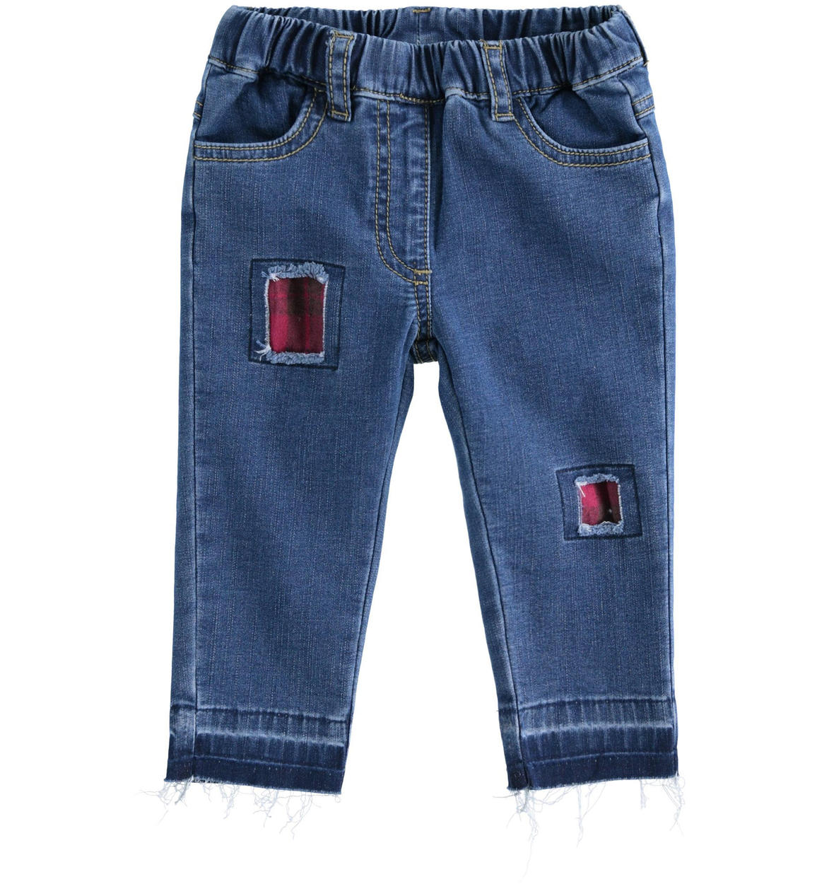 Pantalone in felpa effetto denim con toppe check per neonata da 0 a 24 mesi  Minibanda - Miniconf Shop