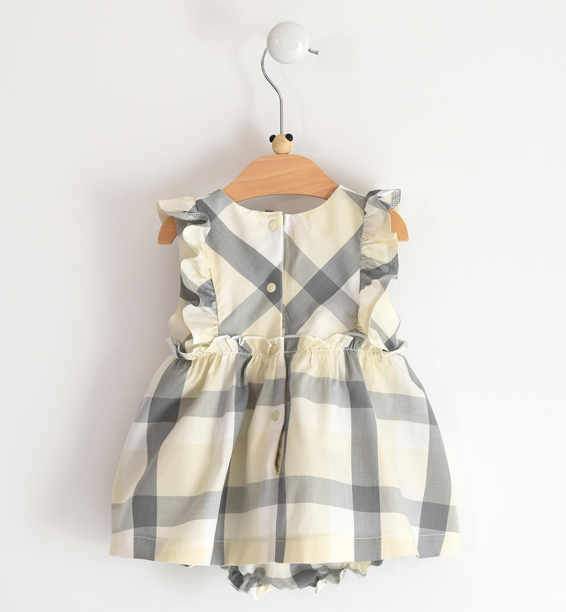 Pagliaccetto neonato elegante fantasia check da 0 a 18 mesi