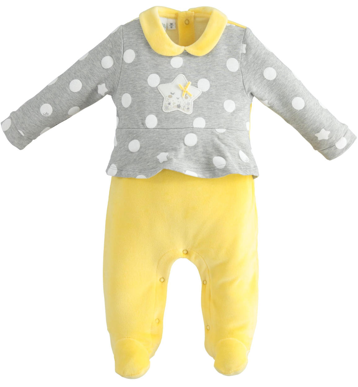Tutina intera con piede in ciniglia con stelle e pois per neonata da 0 a 18  mesi iDO - TUTE \u0026 COMPLETI - A/I - Bambina