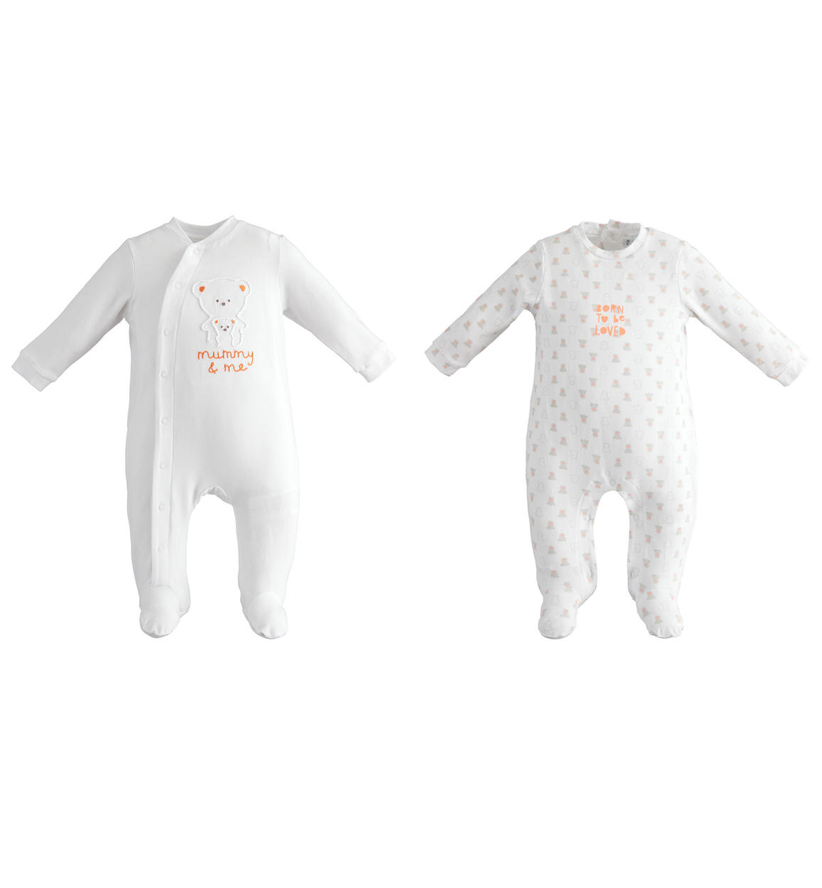 Confezione due tutine intere con piedini in jersey stretch modello unisex BIANCO iDO