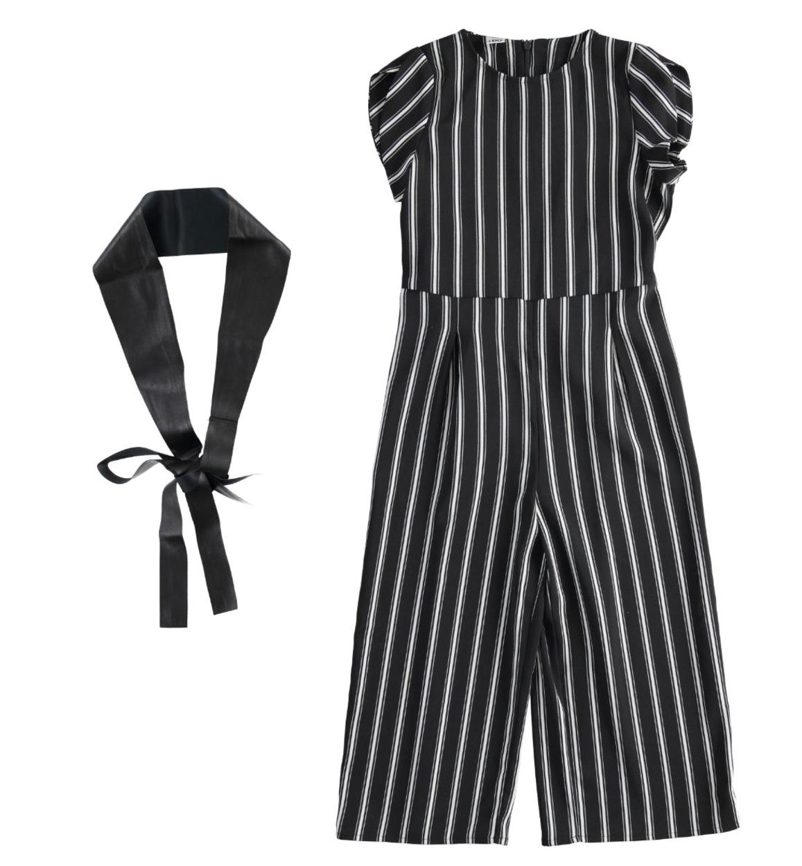 Elegante jumpsuit in tessuto crêpe rigato per bambina da 6 a 16 anni