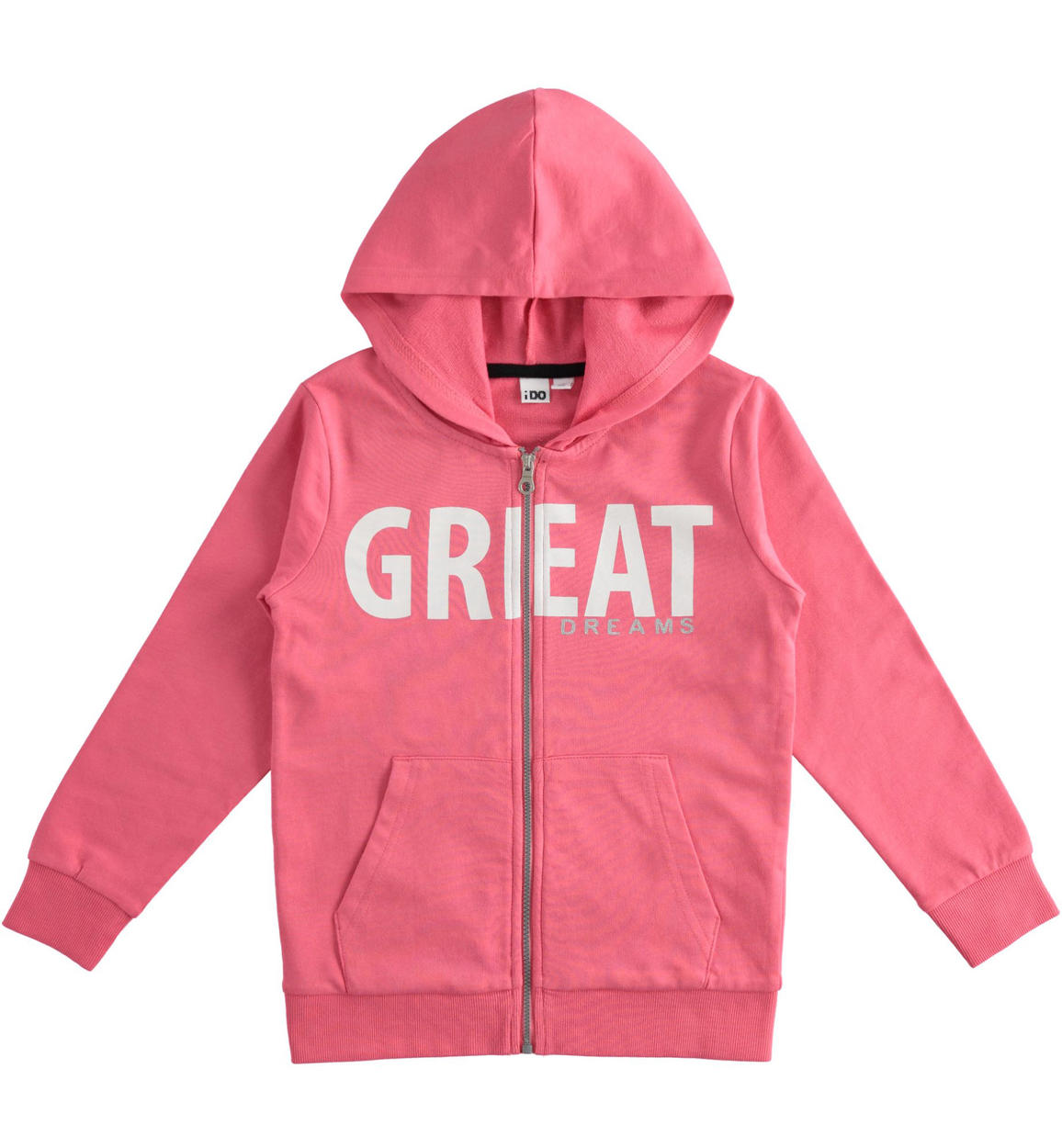 Felpa bambina 100% cotone con stampa e cappuccio ROSA iDO