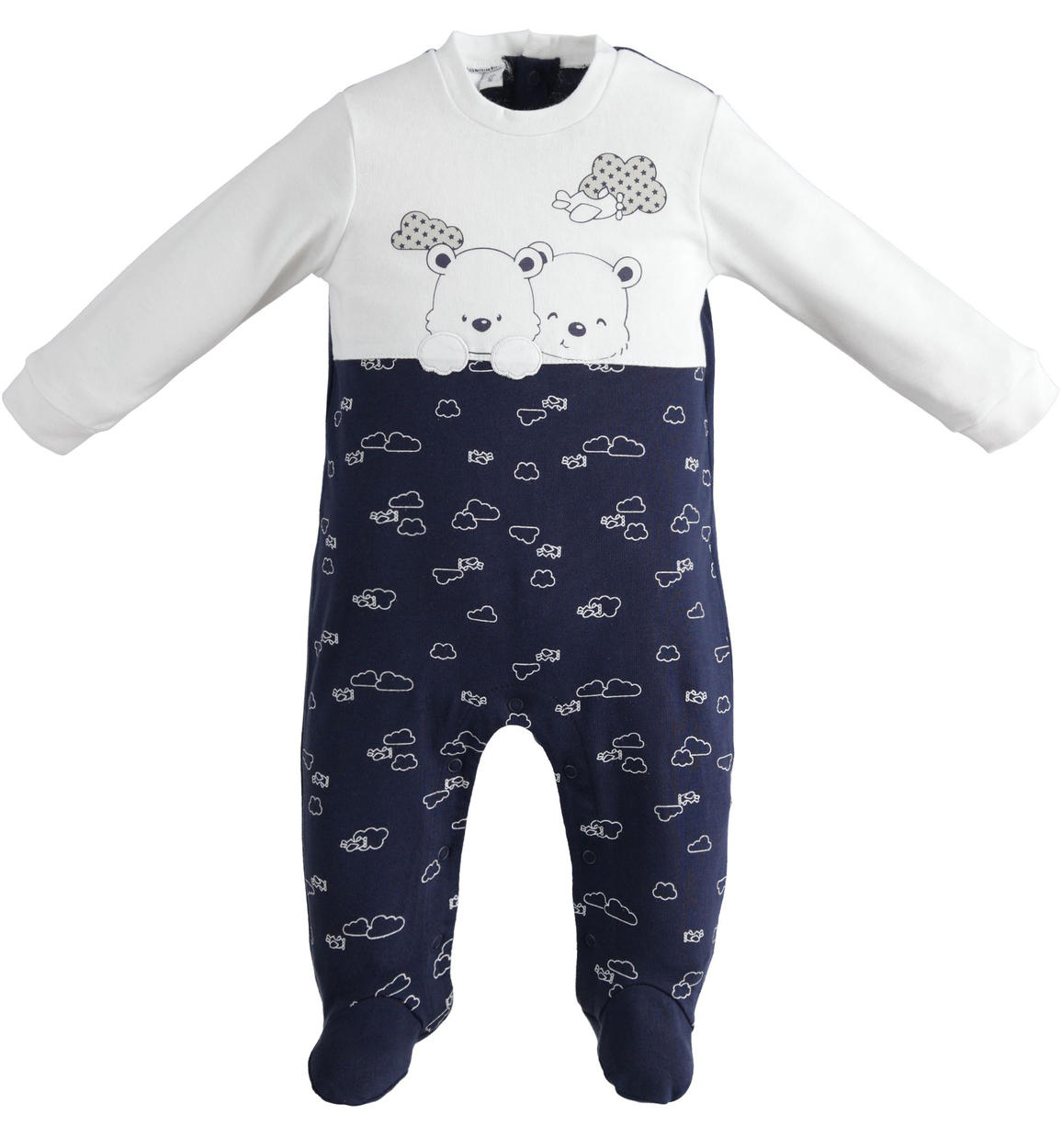 Tutina neonato con piedini 100% cotone bicolor BLU iDO
