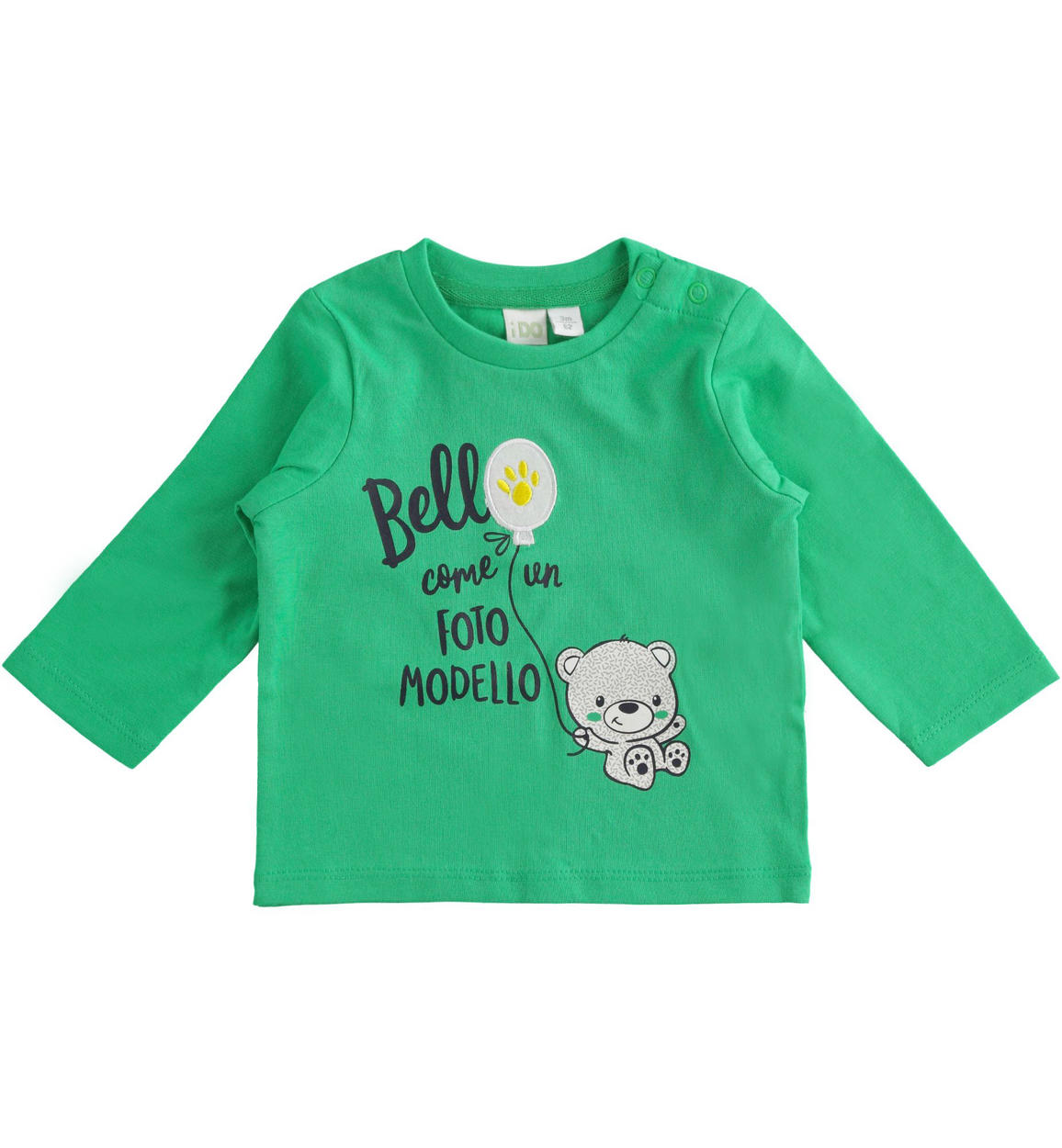 Maglia neonato con orsacchiotto e palloncino 100% cotone VERDE iDO