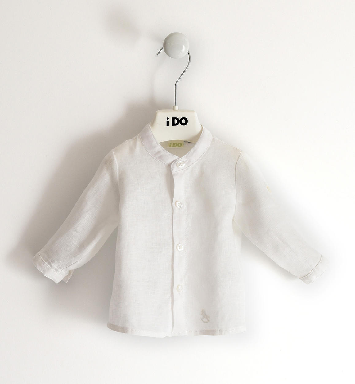 Camicia neonato collo alla coreana 100% lino BIANCO iDO