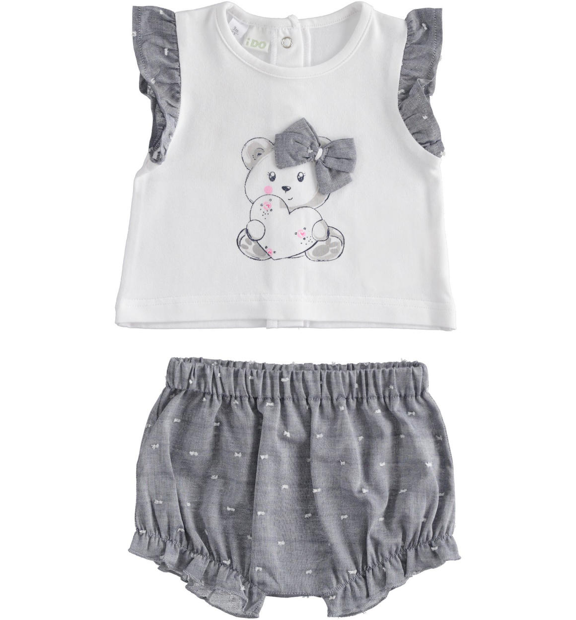 Completo neonata t-shirt con orsacchiotto e shorts BIANCO iDO