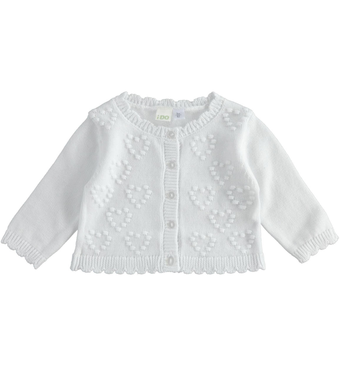 Cardigan neonata con cuori in tricot 100% cotone BIANCO iDO