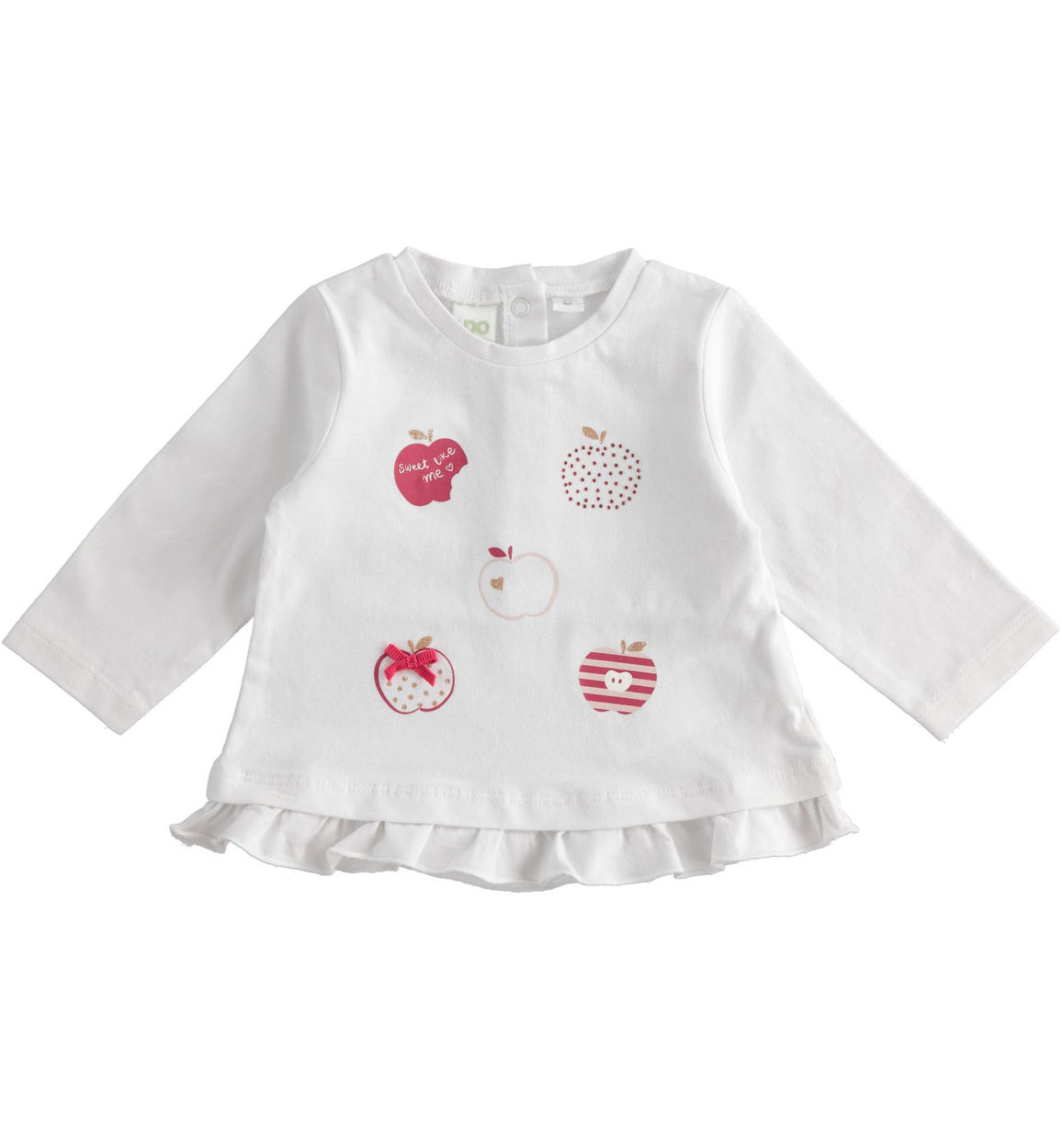 Maglietta neonata manica lunga con mele BIANCO iDO