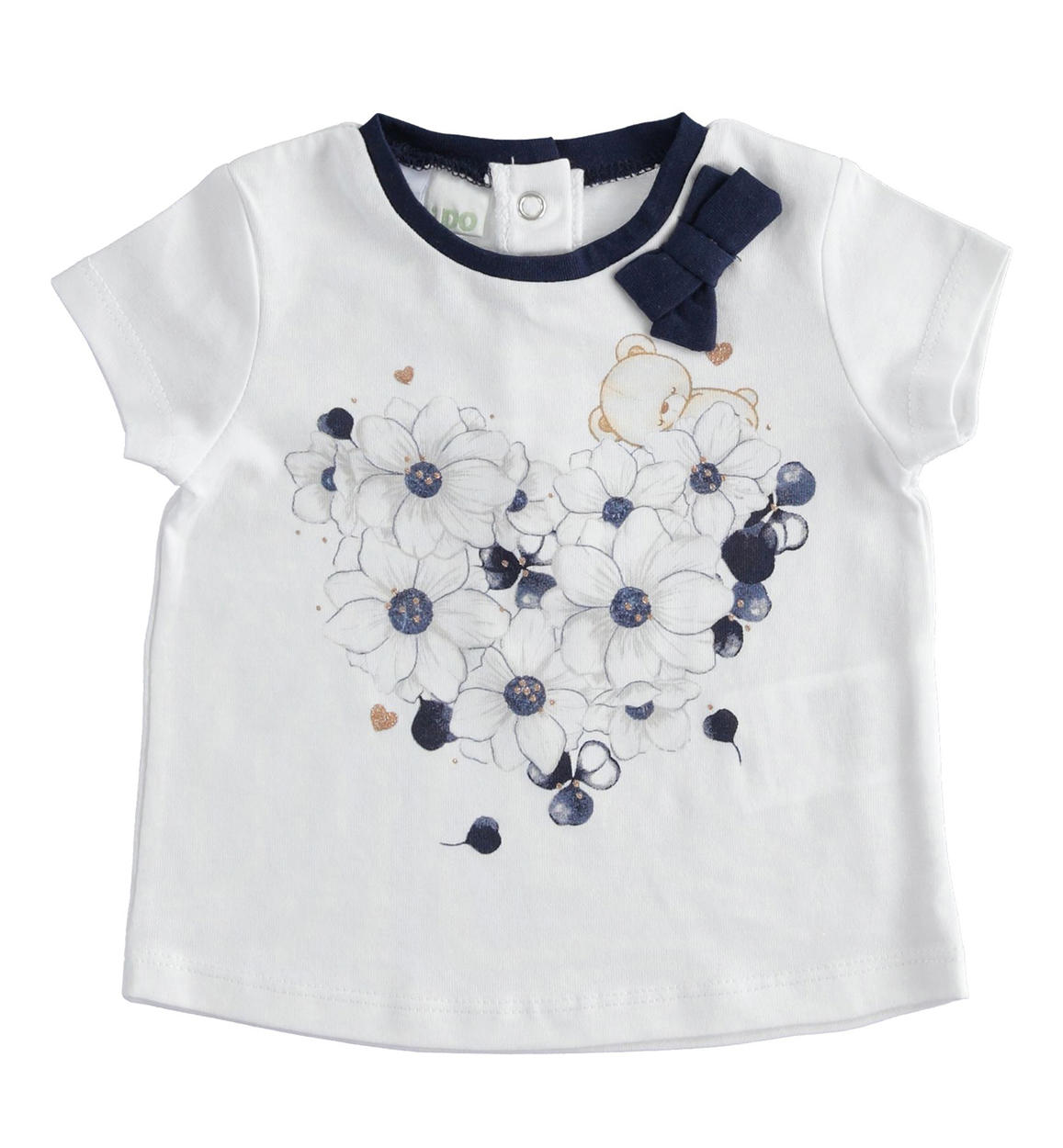 T-shirt neonata 100% cotone con cuore di fiori BIANCO iDO