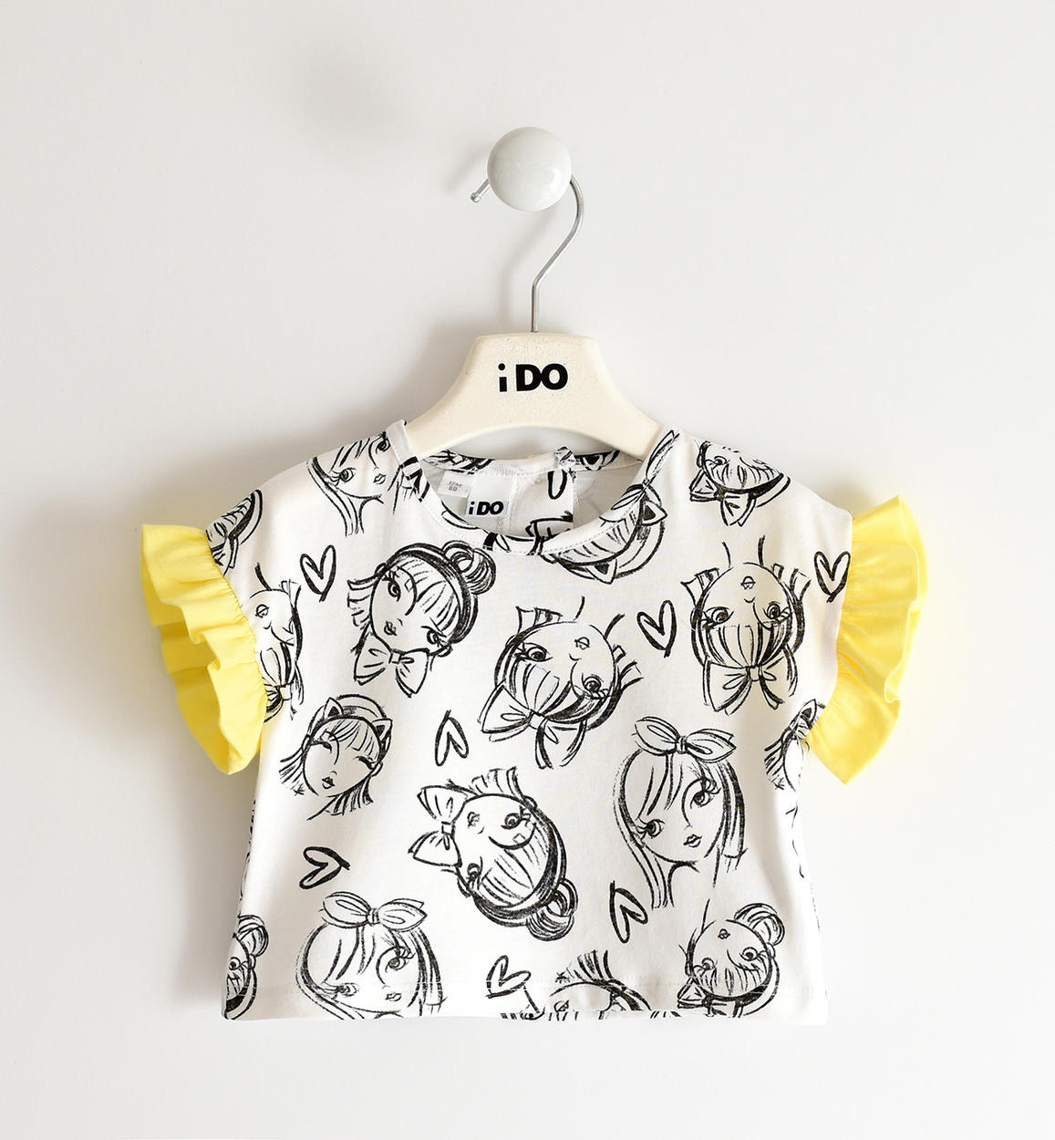 T-shirt bambina maniche con volant 100% cotone BIANCO iDO