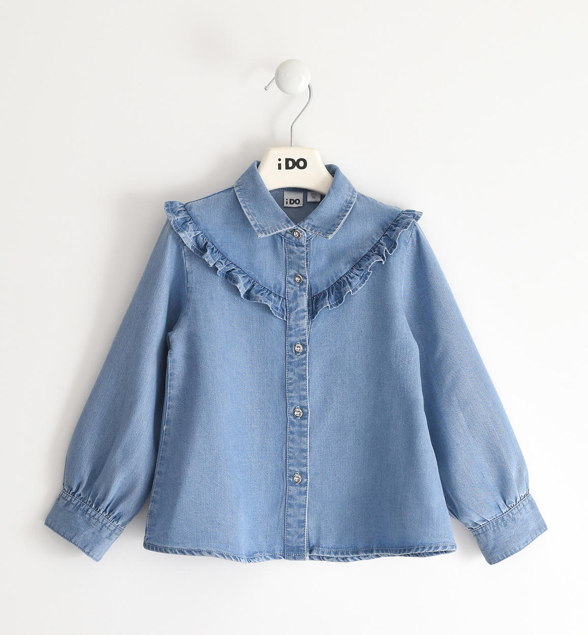 Camicia jeans bambina con ruches BLU iDO