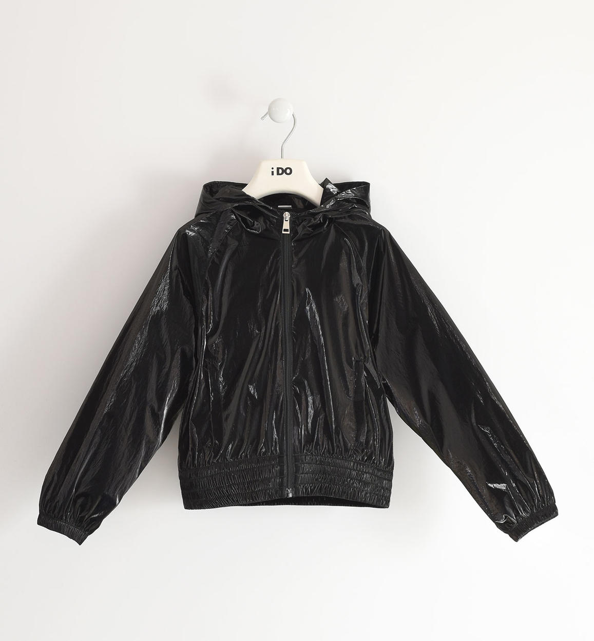 Giubbotto bambina antivento in nylon metallizzato NERO iDO