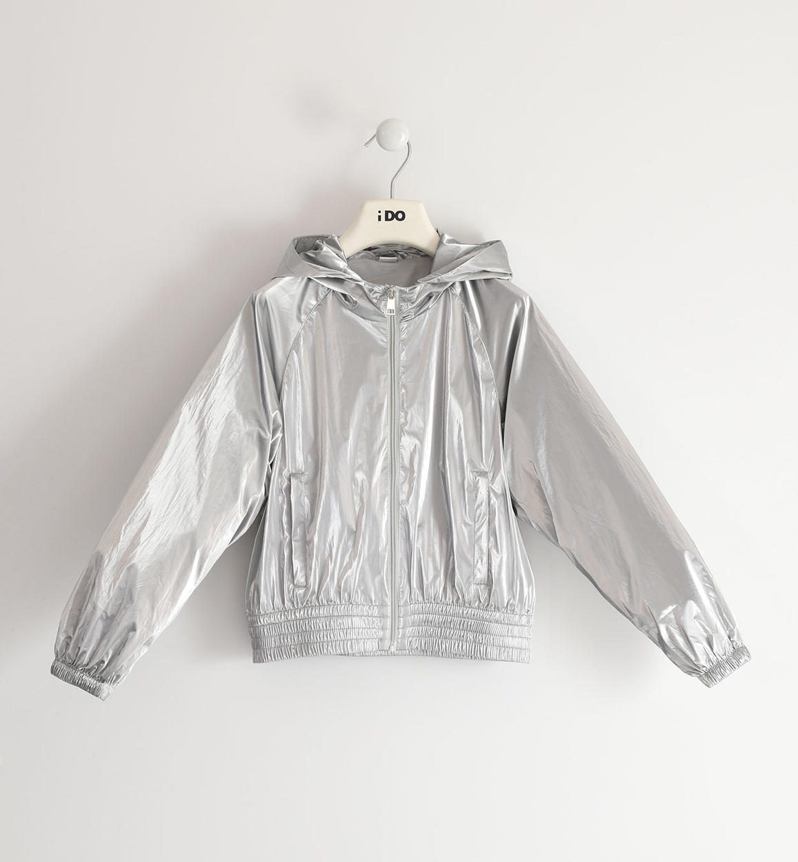Giubbotto bambina antivento in nylon metallizzato GRIGIO iDO