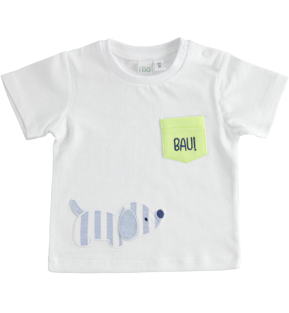 T-shirt neonato 100% cotone con taschino e cagnolino BIANCO iDO