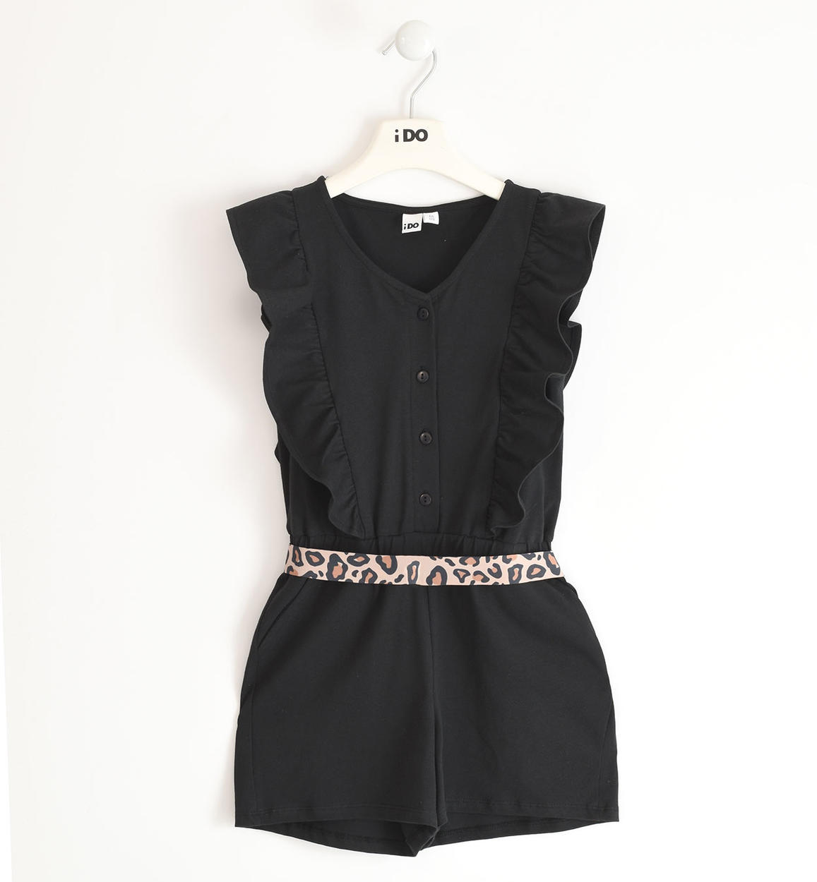 Salopette bambina in jersey stretch di cotone con cuffie NERO iDO
