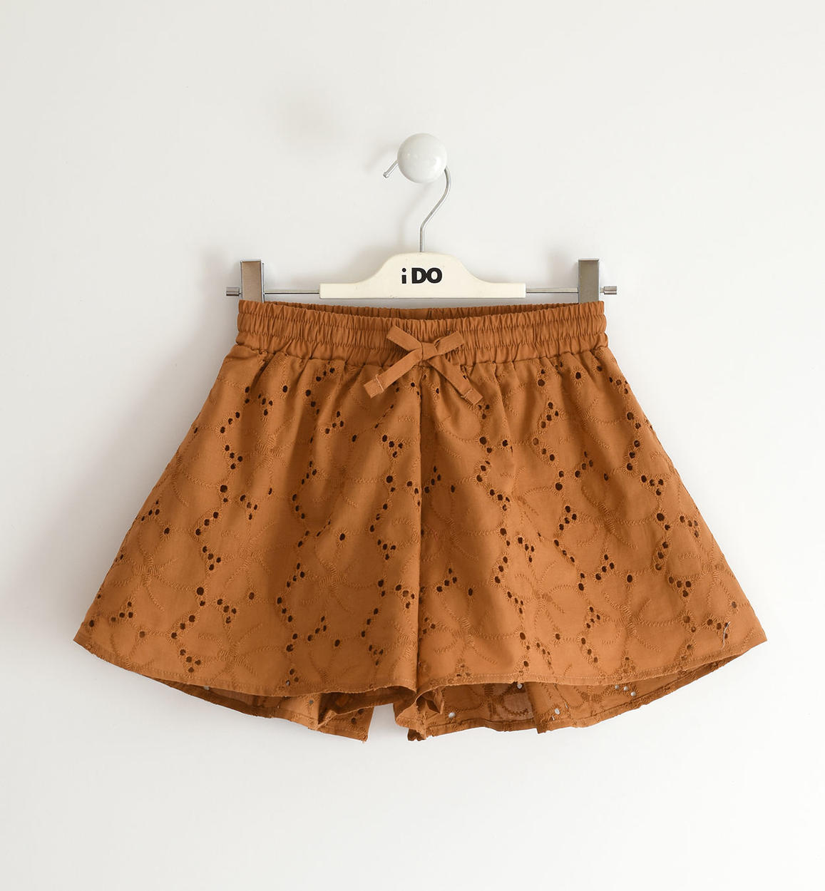 Pantaloni corti bambina in san gallo 100% cotone MARRONE iDO