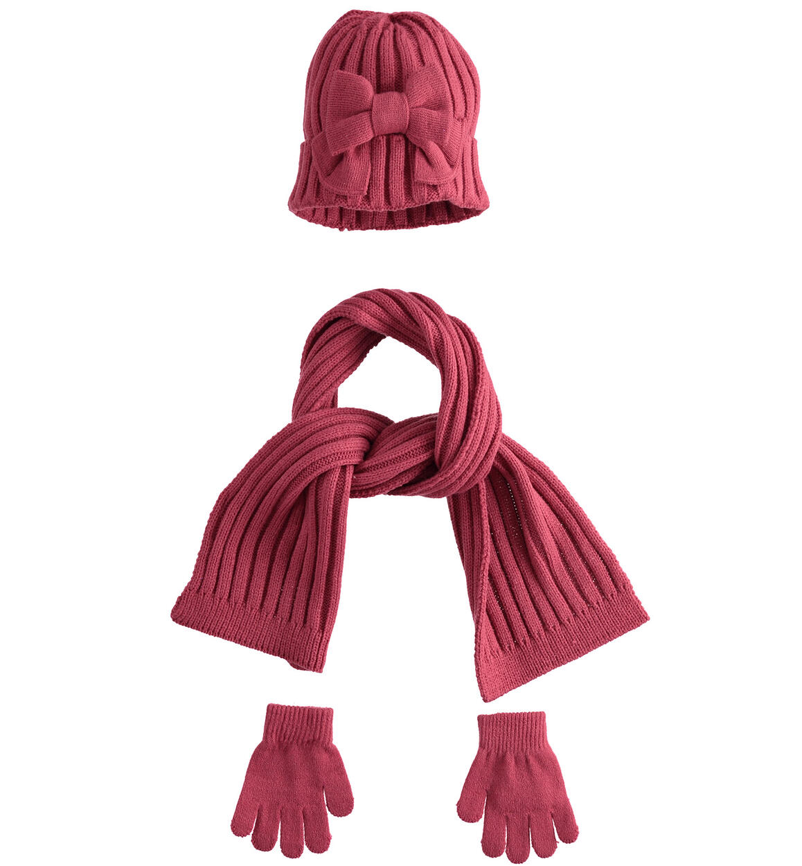 Set cappello, sciarpa e guanti per bambina ROSA iDO