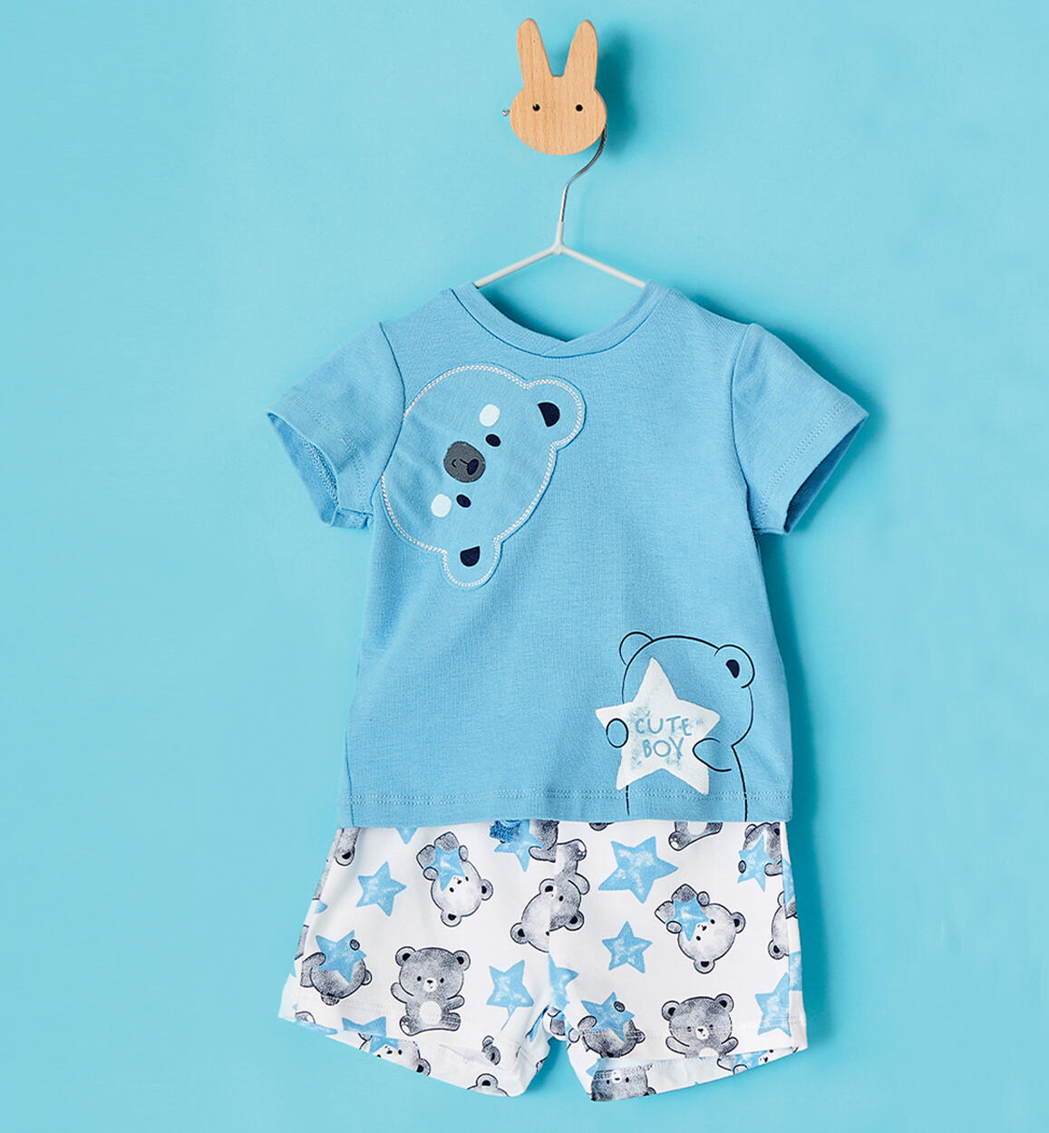 iDO short teddy bear outfit from 1 to 24 months LIGHT BLUE iDO