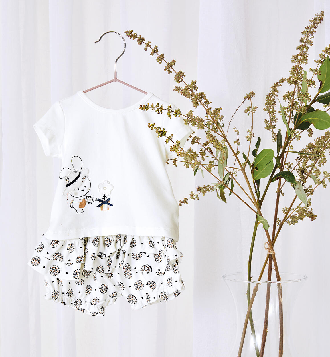 iDo completo neonata T-shirt e gonna in tulle bianco rosa