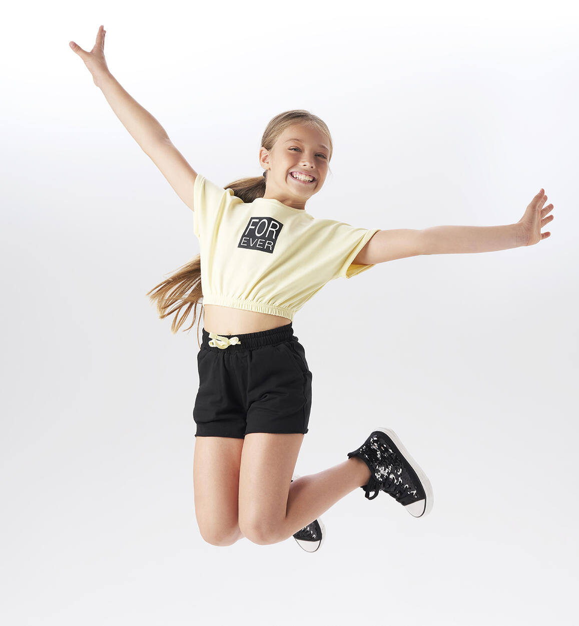 iDo completo estivo bambina T-shirt e shorts bianco rosa
