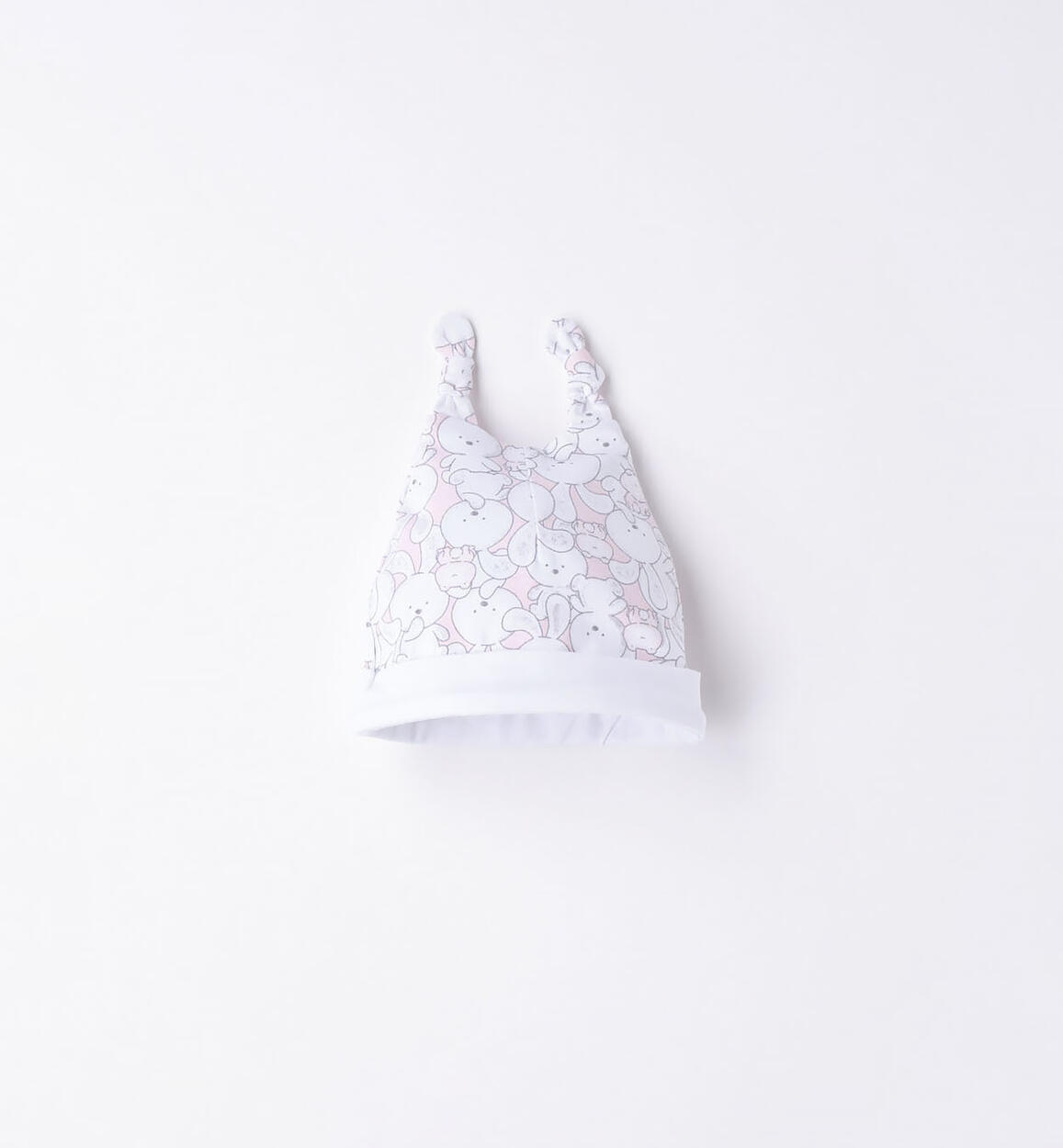 Cappellino modello cuffia con nodo per neonato ROSA iDO