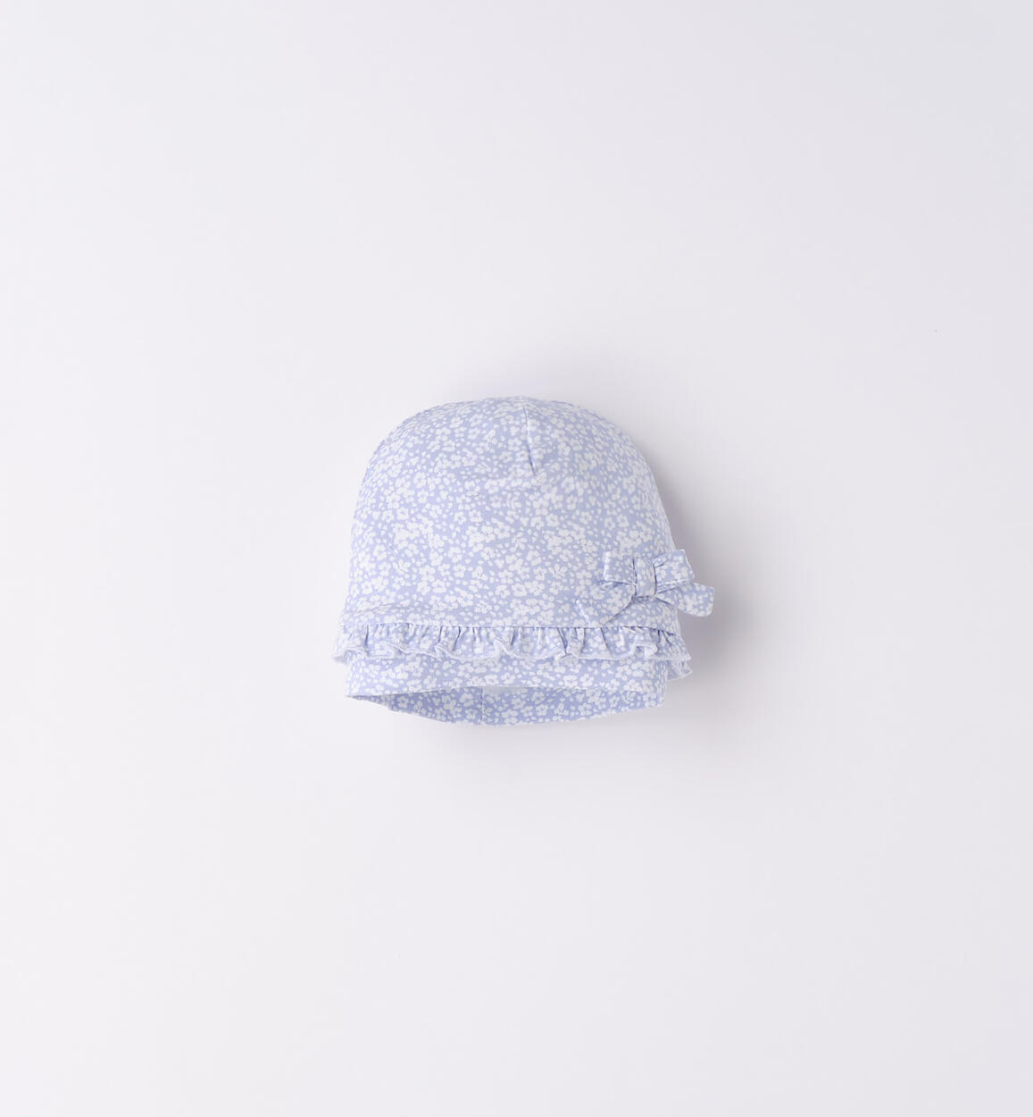 Cappellino modello cuffia con fiocco neonata AZZURRO iDO