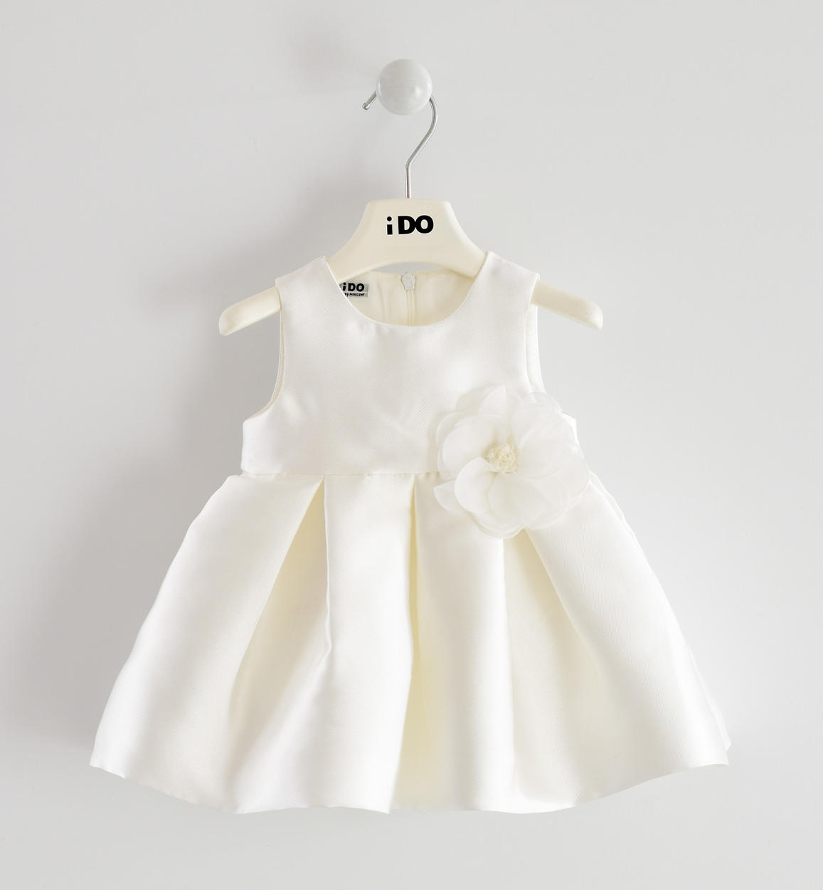 Elegante abito in raso sposa con fiore in organza per neonata da 0