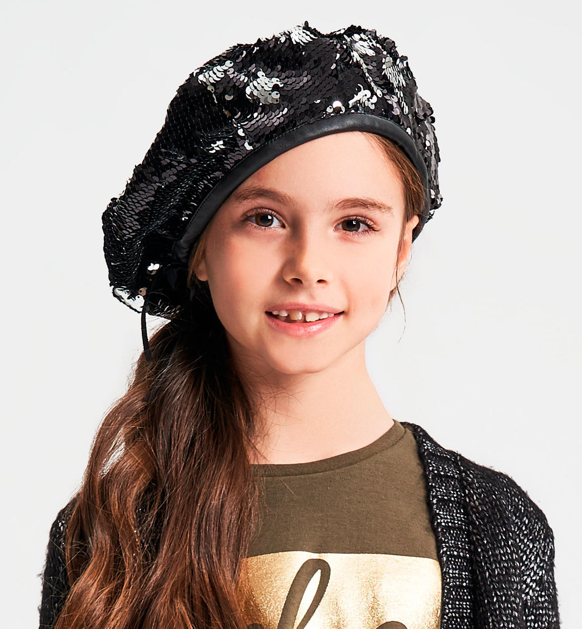 Cappello modello basco in tessuto di paillettes per bambina da 6 a 16 anni  iDO - Accessori - A/I - Bambina