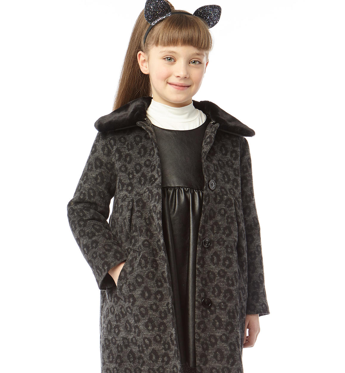 Elegante cappotto in panno laniero fantasia maculata per ... Elegante cappotto in panno laniero fantasia maculata per ...