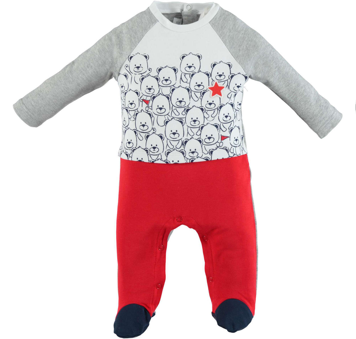 Tutina intera con piede stampa orsetti e finta ghettina bicolore per neonato  da 0 a 18 mesi iDO - Miniconf Shop
