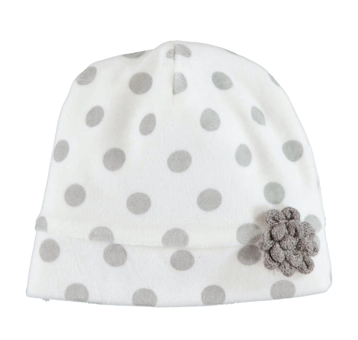 Cappellino modello cuffia in ciniglia a pois per neonata da 0 a 18 mesi iDO  - Miniconf Shop