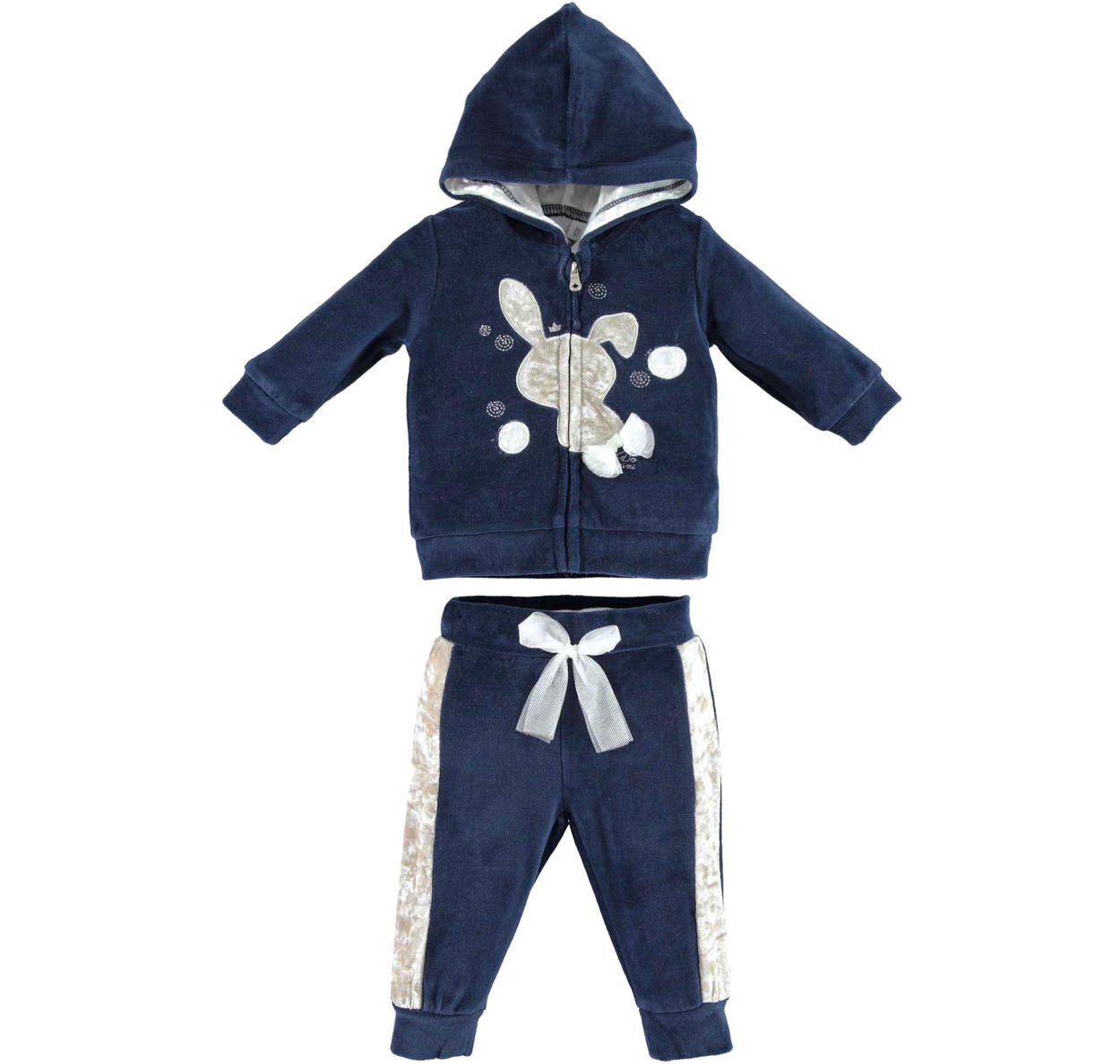 Tuta in ciniglia con coniglietto e fiocco lurex per neonata da 0 a 18 mesi  iDO - Miniconf Shop