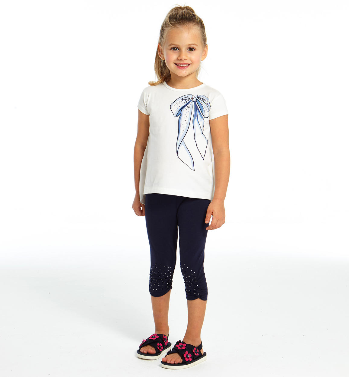 Raffinato completo maxi maglia con fiocco e leggings per bambina da 6 mesi a 7 anni iDO