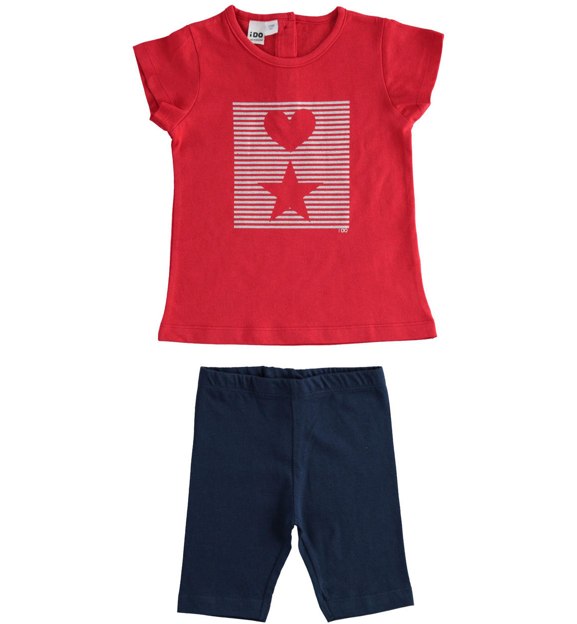 Completo in jersey 100% cotone t-shirt con cuore e stella e leggings  ciclista per bambina da 24 mesi a 7 anni iDO - Miniconf Shop