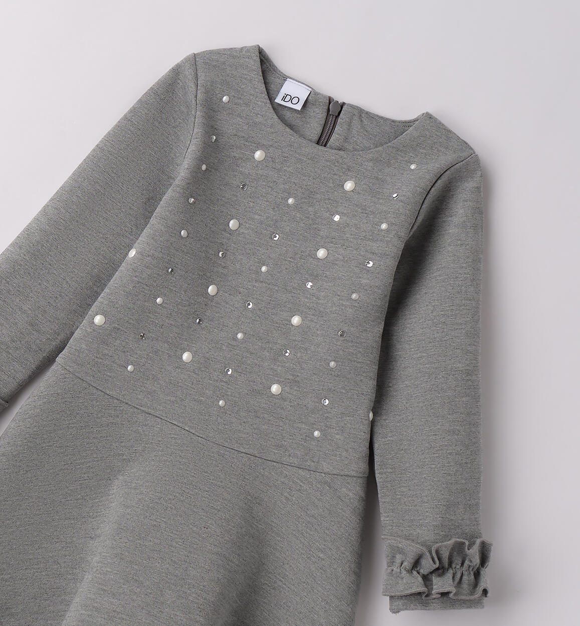 Abito bambina con perle GRIGIO MELANGE-8970 - 1444F37200