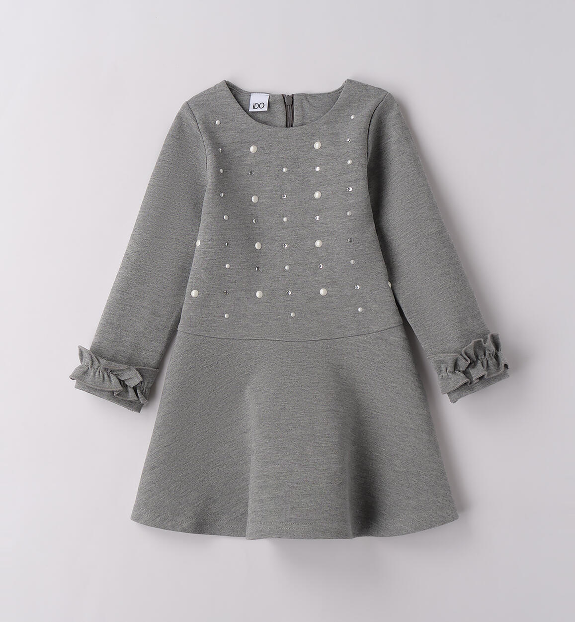 Abito bambina con perle GRIGIO MELANGE-8970 - 1444F37200
