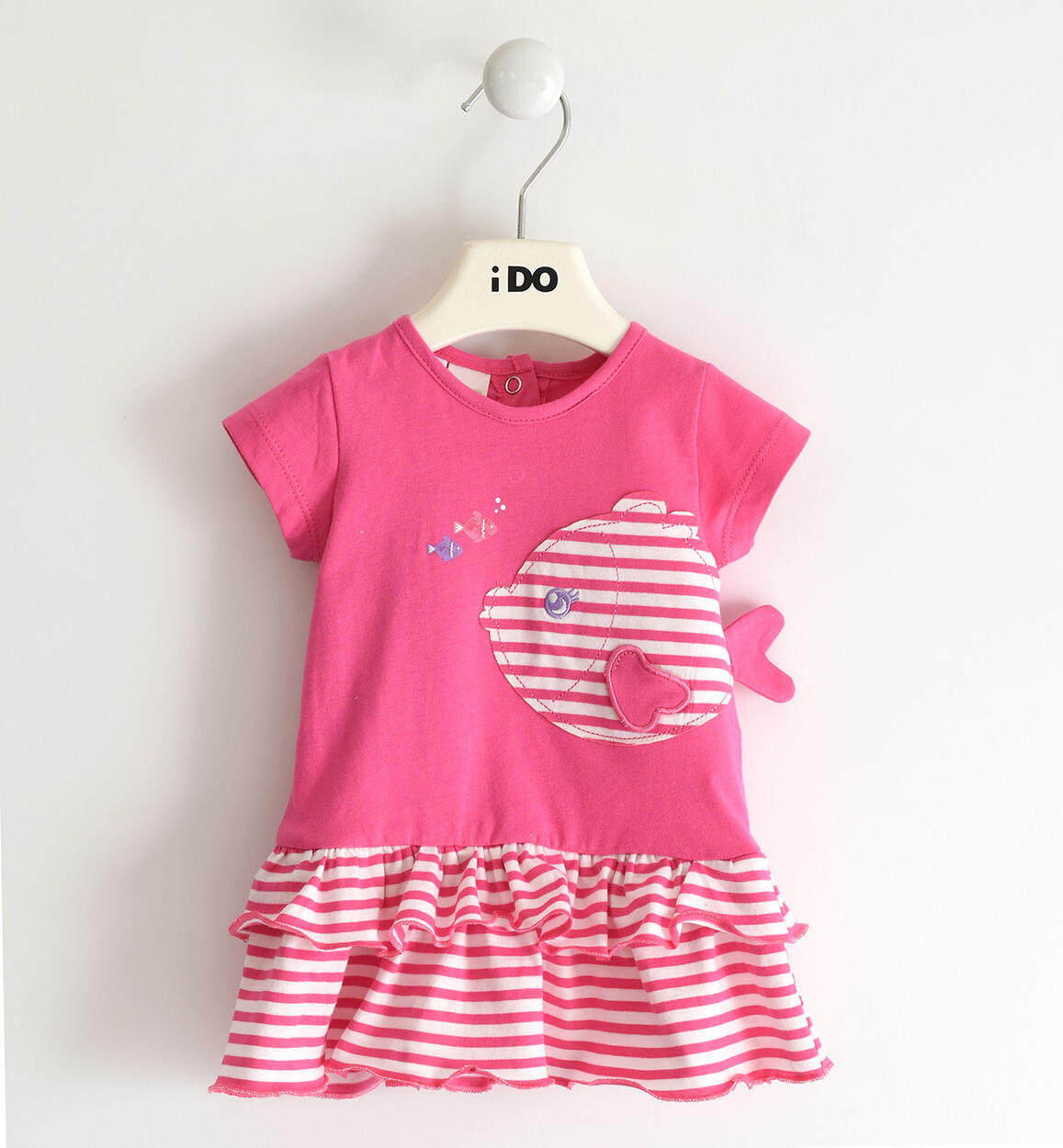 Abito neonata a manica corta 100% cotone con pesciolino ROSA iDO