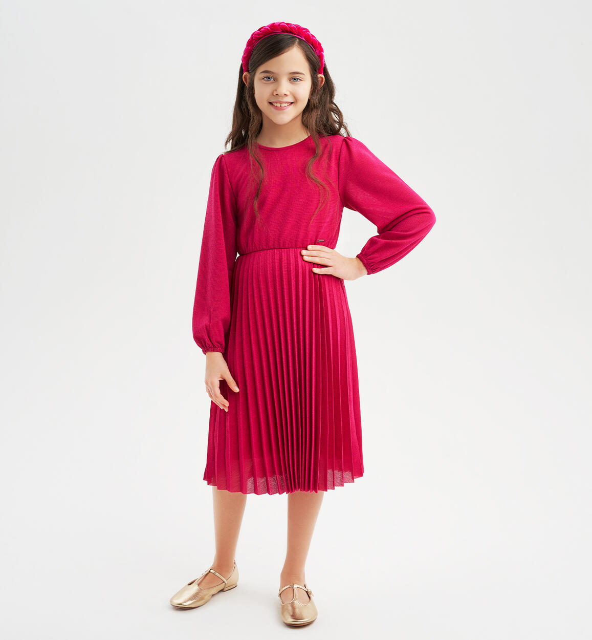 Abito ragazza elegante in lurex FUCSIA Sarabanda