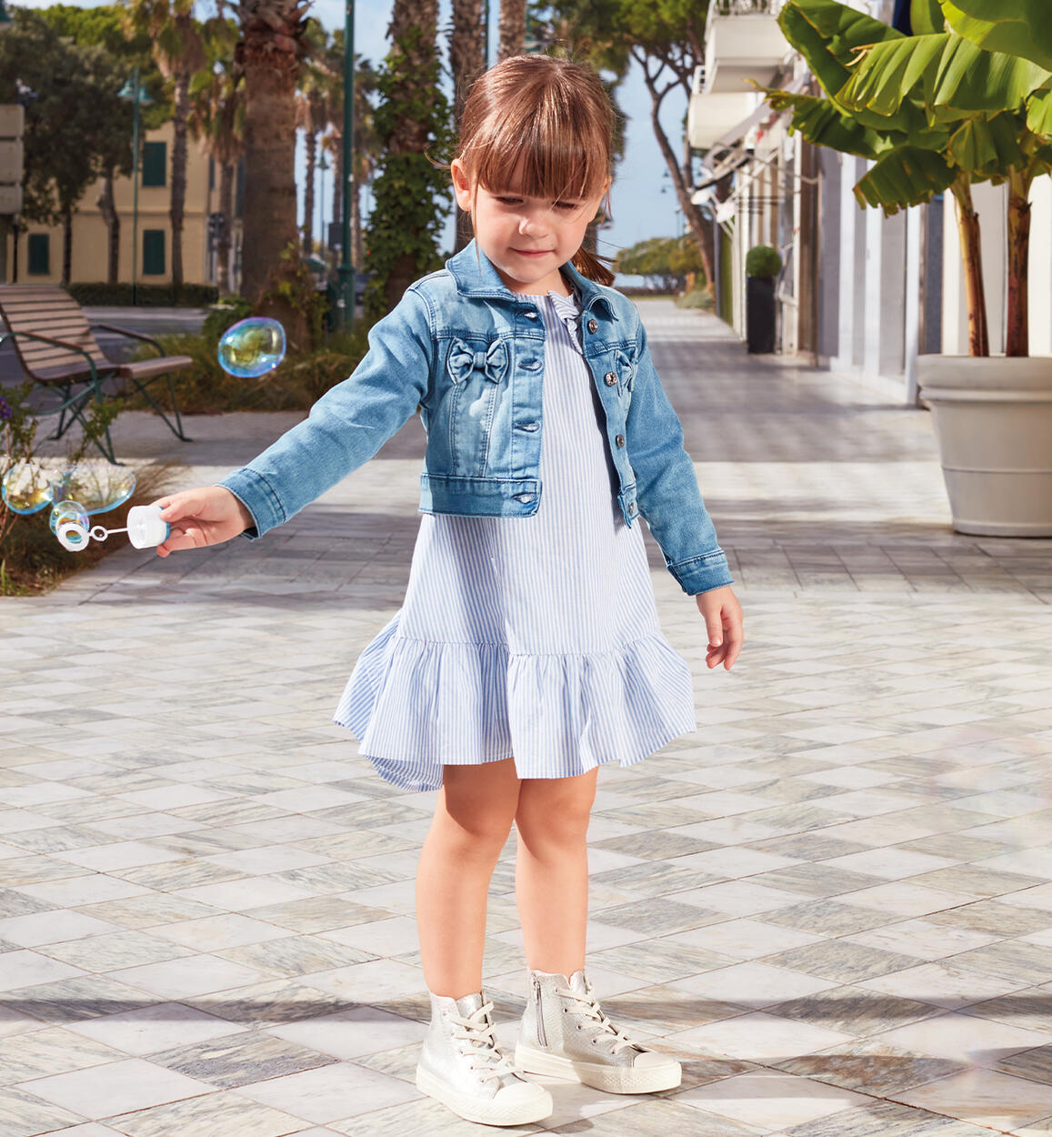 iDO striped dress for girls from 9 months to 8 years BLUE iDO